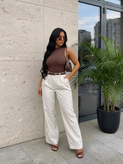 Pintuck Detail High Rise Pants