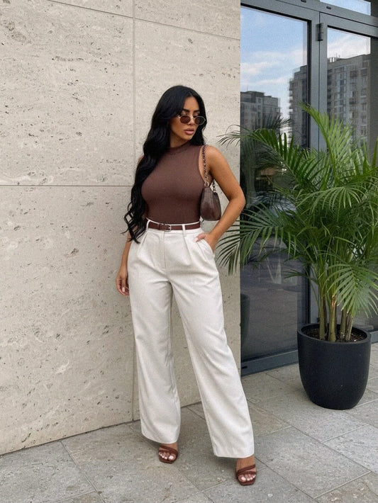 Pintuck Detail High Rise Pants