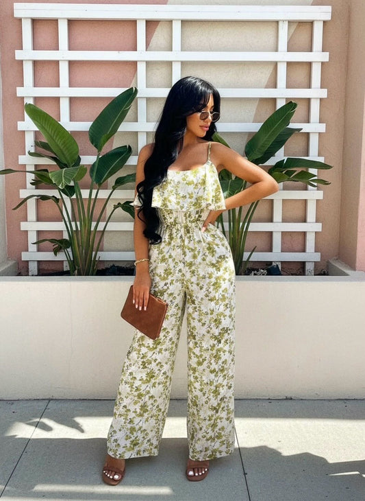 Floral Print Spaghetti Strap Wide Leg Jumpsuit