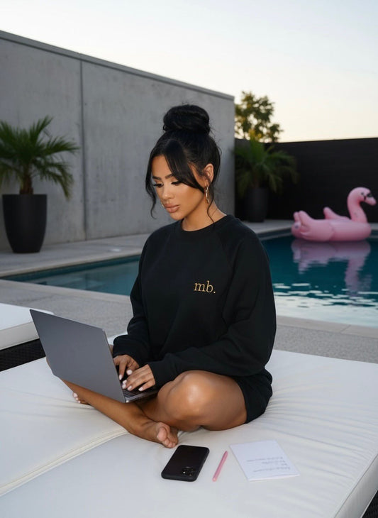 embroidered crewneck mb. logo in cream side chest