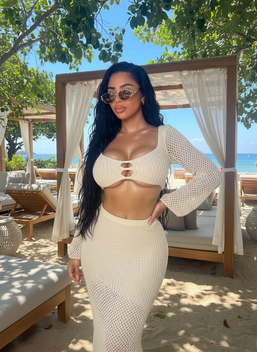 Tied Long Sleeve Top and Skirt Cover Up Set
