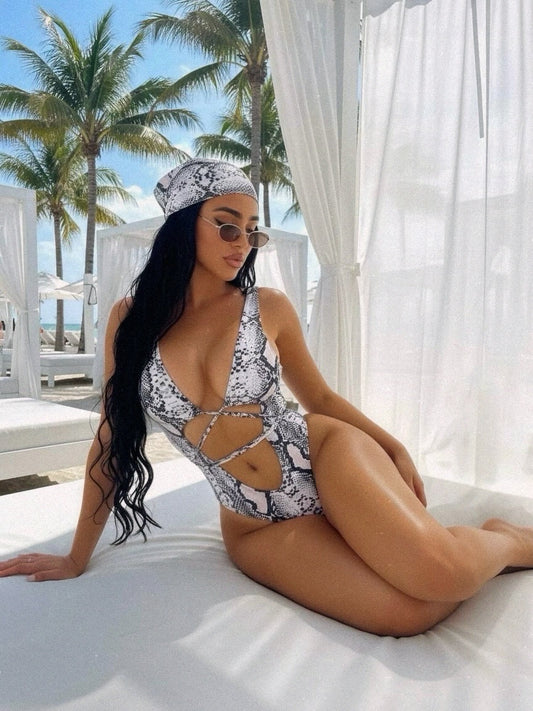 Lace-Up Backless Plunge One-Piece Swimwear