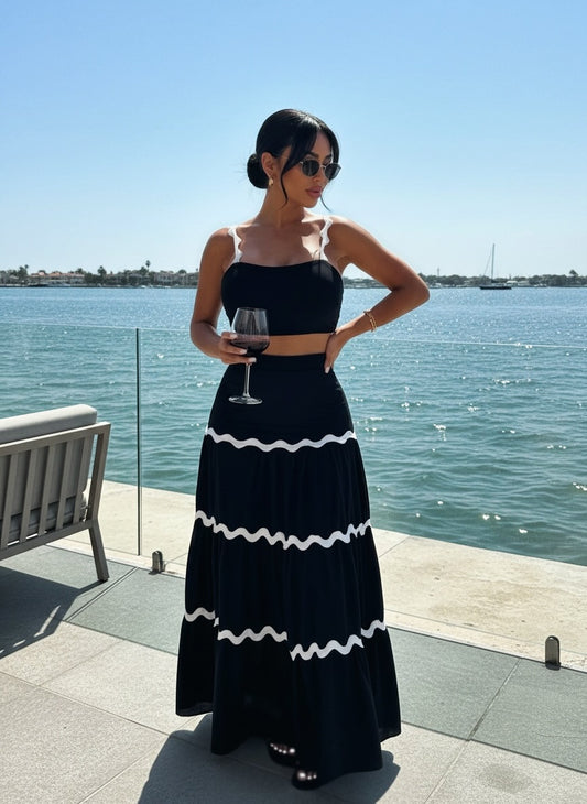 Contrast Trim Cami and Maxi Skirt Set