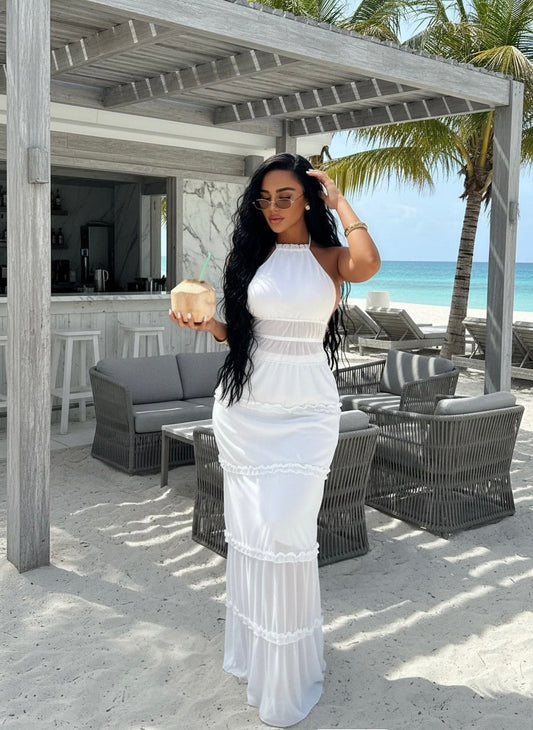 Halter Crop Backless Top and Maxi Skirt Set