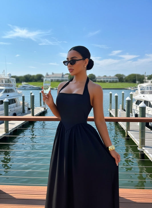 Halter Neck Maxi Dress with Pockets
