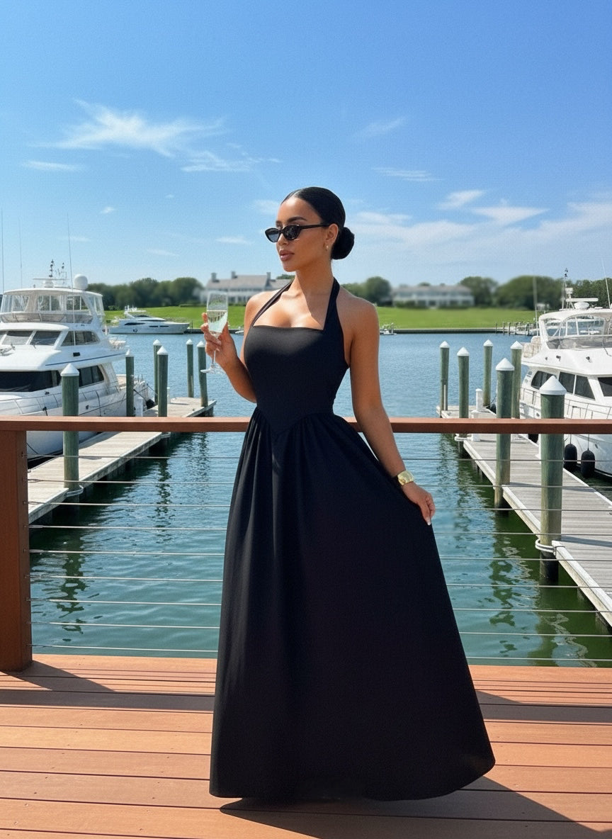 Halter Neck Maxi Dress with Pockets