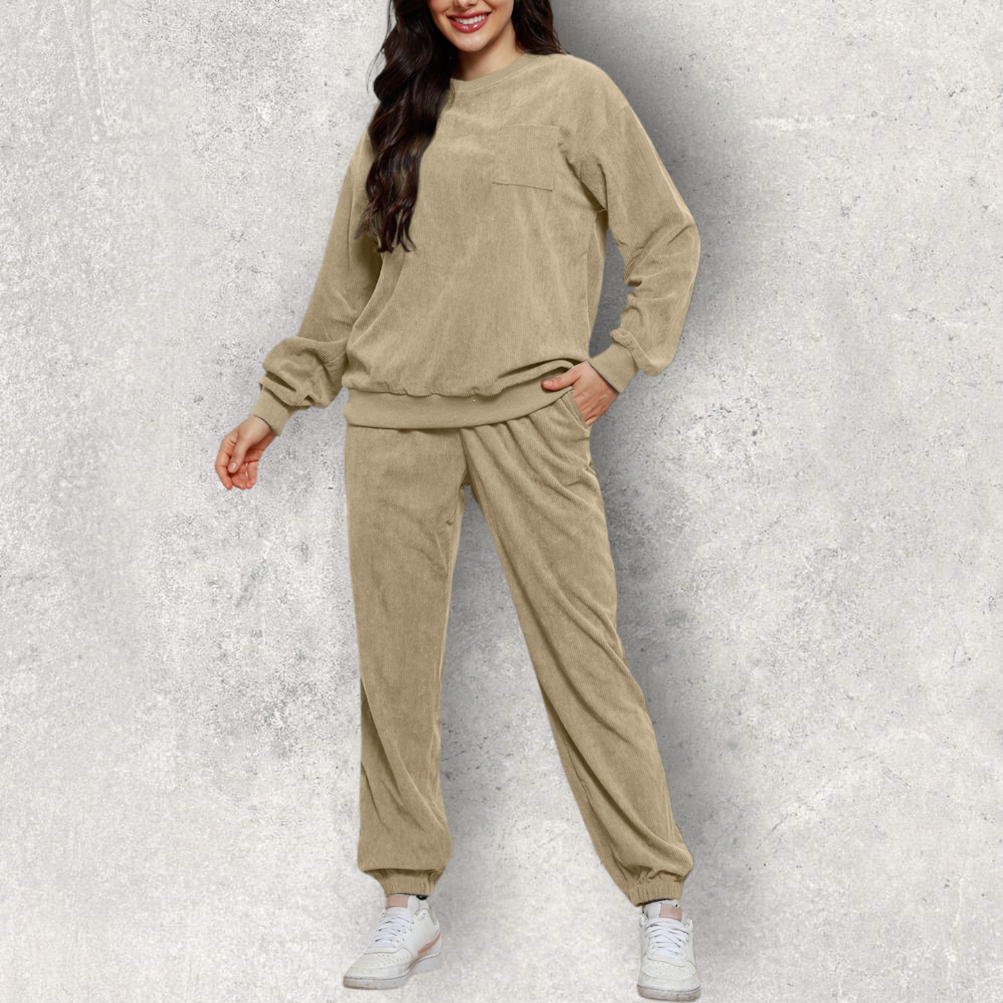Round Neck Sweatshirt and Sweatpants Set