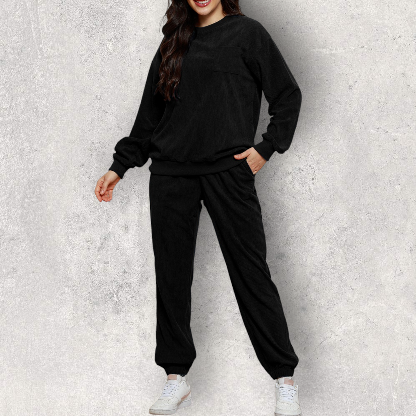 Round Neck Sweatshirt and Sweatpants Set