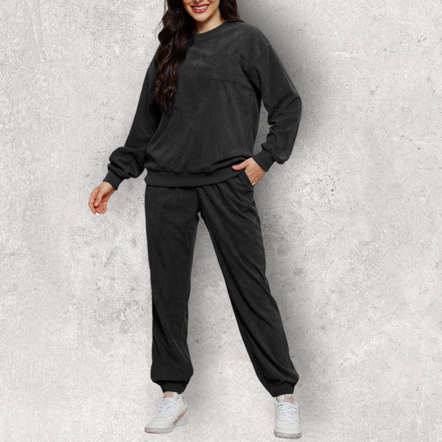 Round Neck Sweatshirt and Sweatpants Set