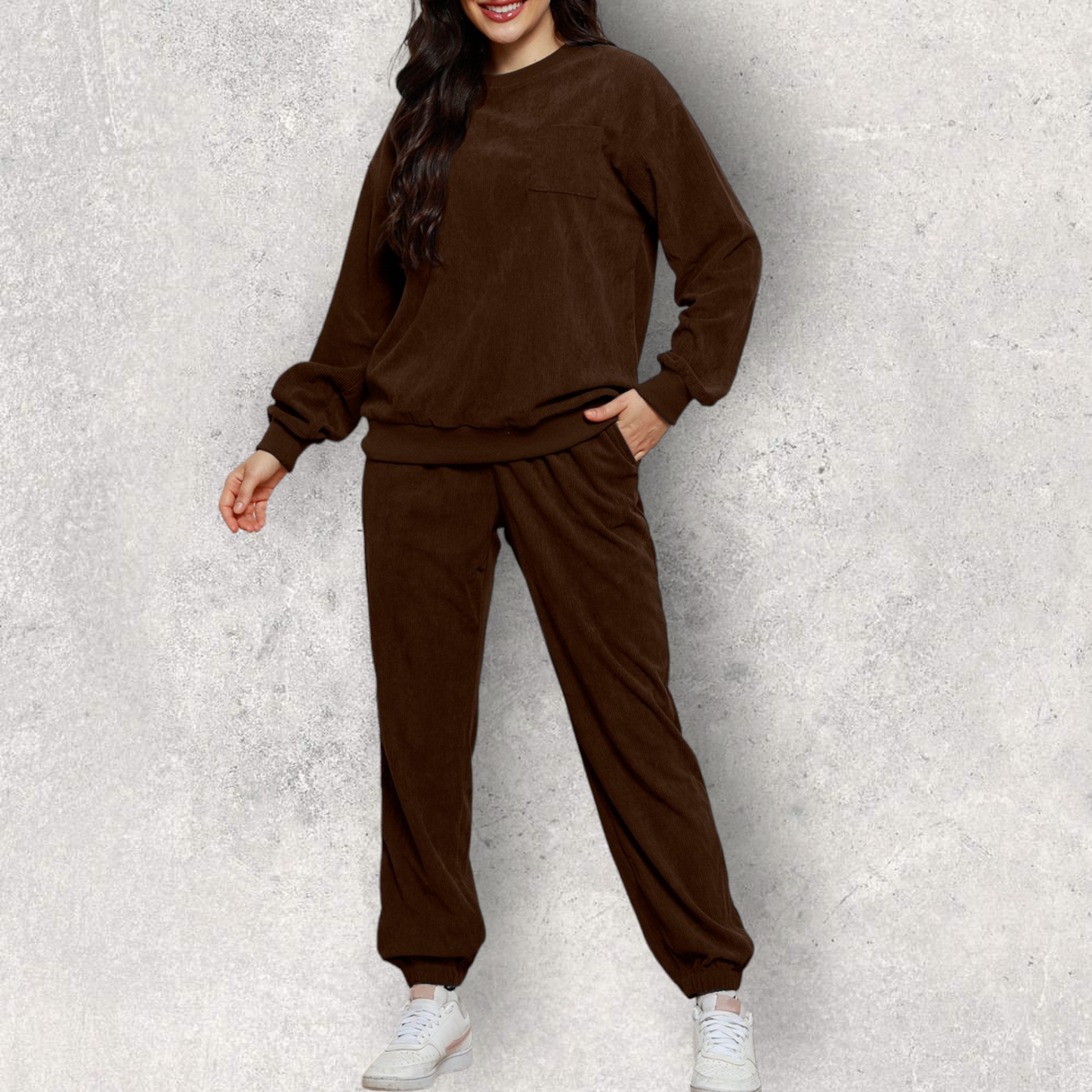 Round Neck Sweatshirt and Sweatpants Set